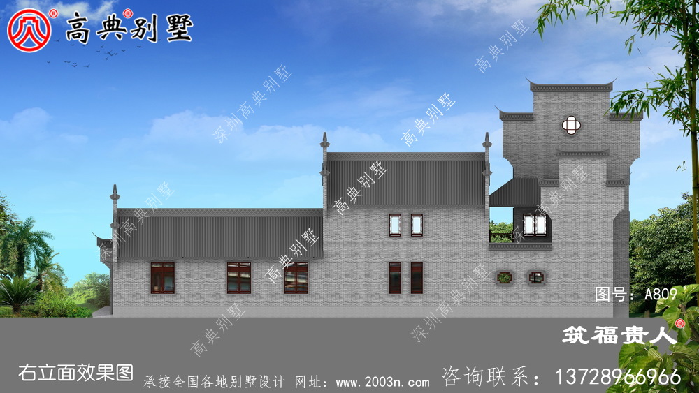 新型中式三层自建房子设计，徽派建筑设计