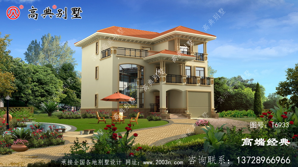 辉县市三层复式欧式高端住宅设计户型图，外观很漂亮