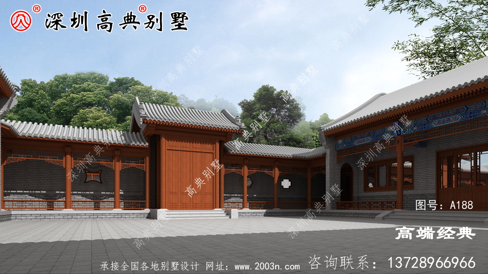 农村三层四合院别墅设计图纸，自建房建这栋面子十足