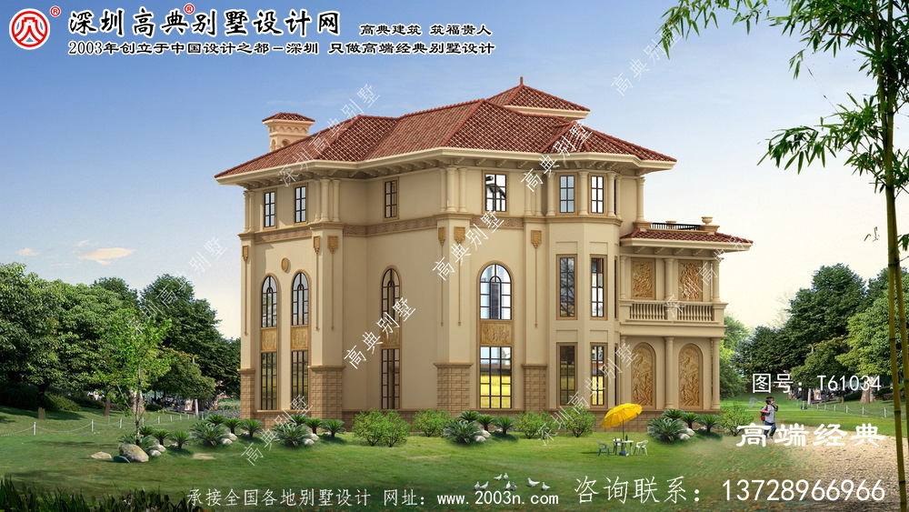 红山区三层欧式雅致复式别墅设计图纸及效果图。