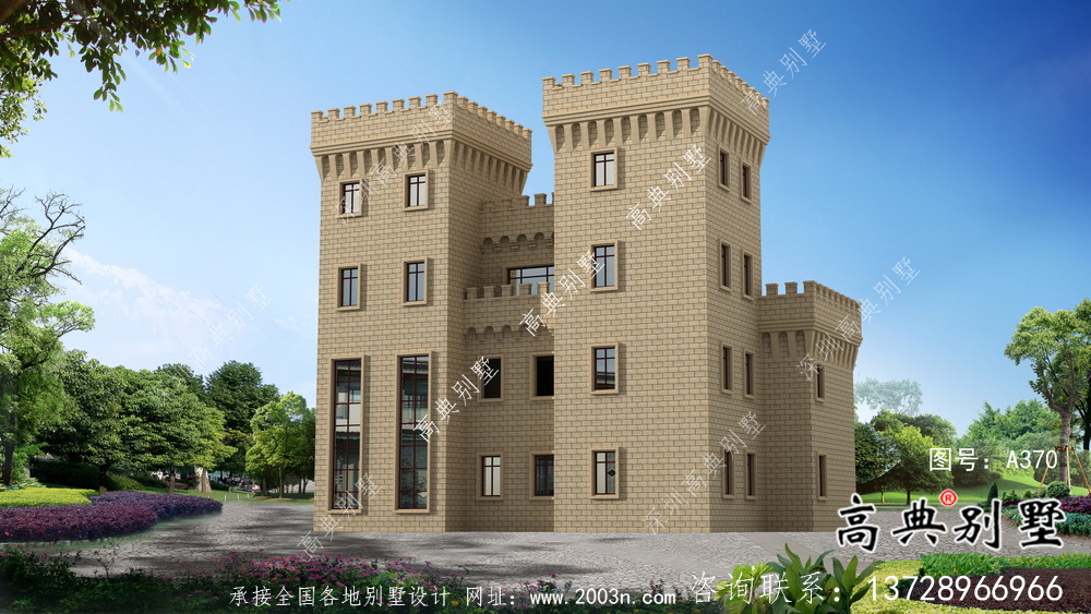 乡村简单欧式风格，西式城堡别墅四层建筑设计图