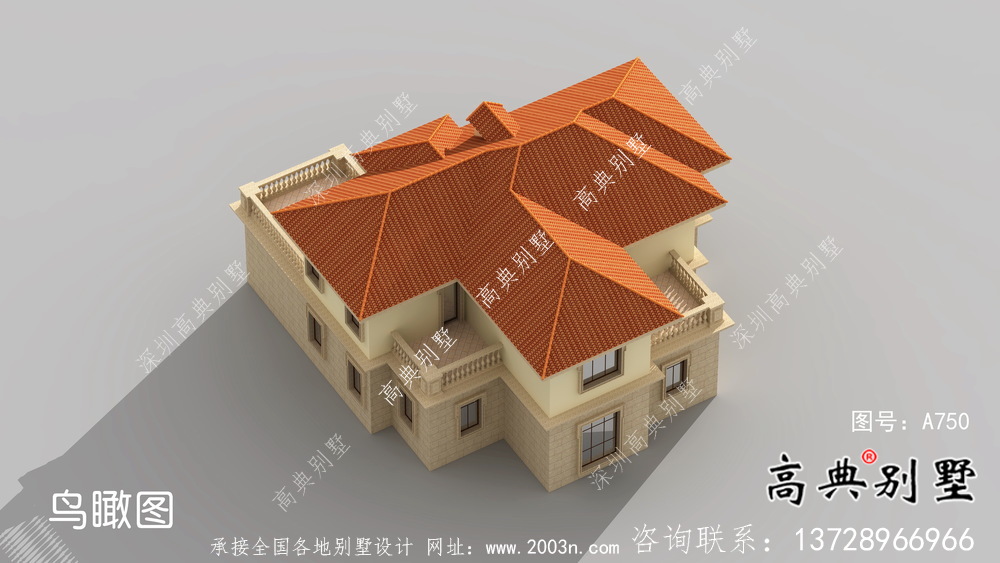 乡村二层带车库简欧自建别墅施工设计图纸-带露台