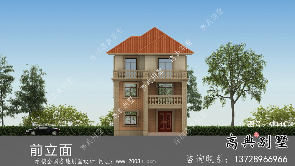 三层经典简单欧式带阳台的乡村住宅设计图