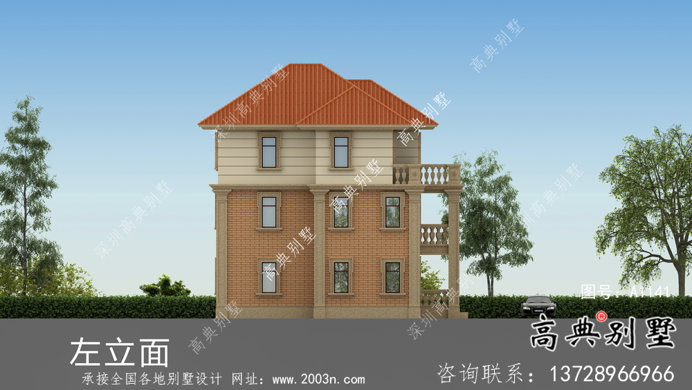 三层经典简单欧式带阳台的乡村住宅设计图