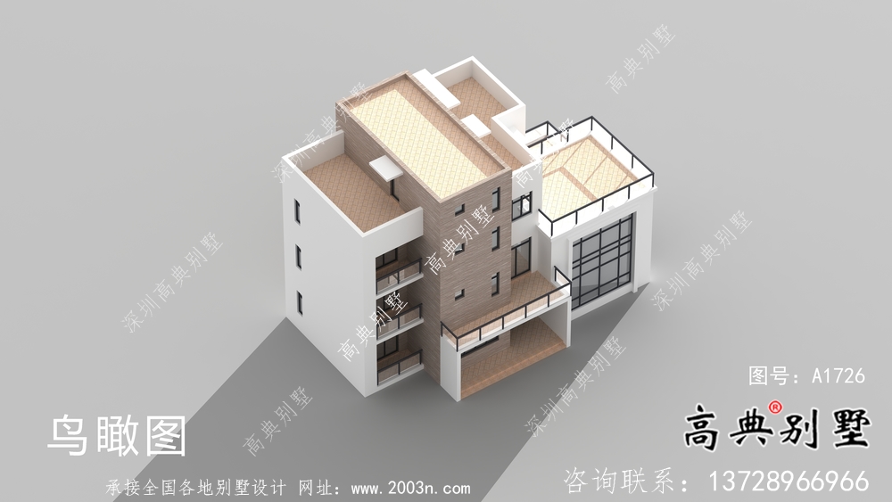 二层现代风格平屋顶别墅户型设计图-效果图