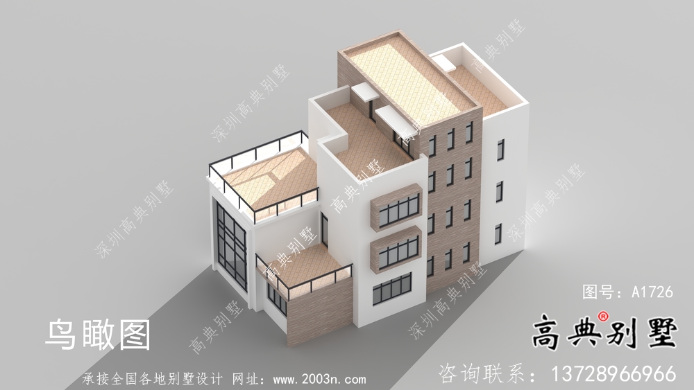 二层现代风格平屋顶别墅户型设计图-效果图