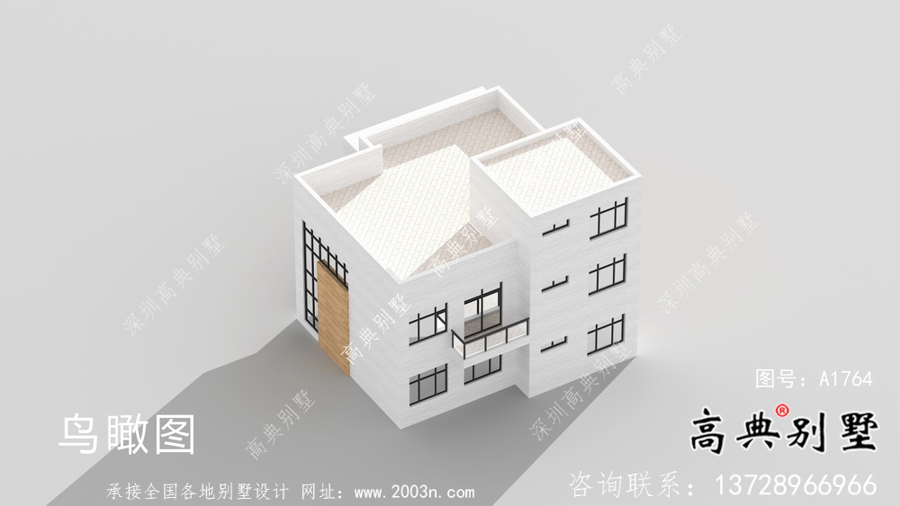 二层自然现代风格小型别墅户型设计图，效果图