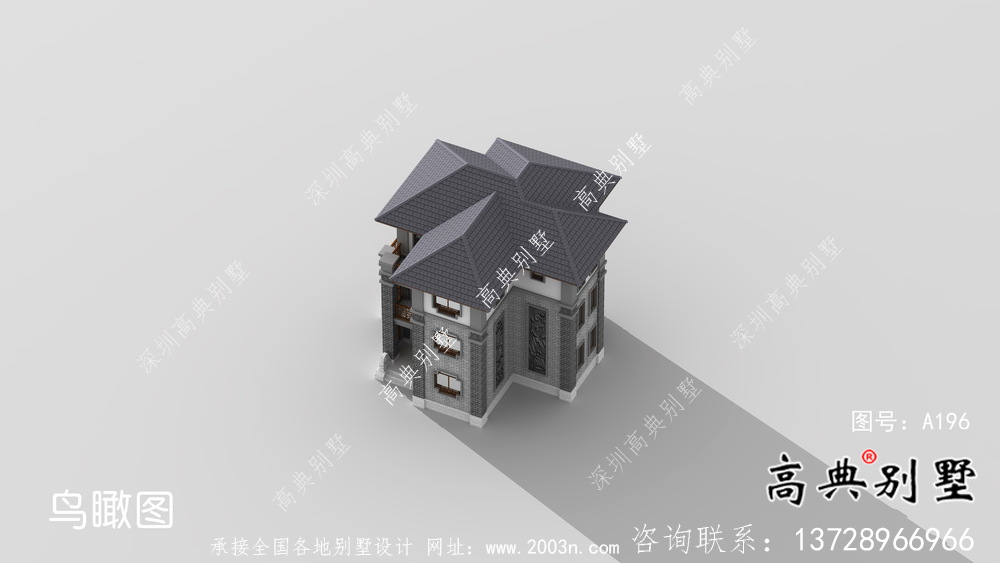 城镇自建三层中式别墅设计图+效果图