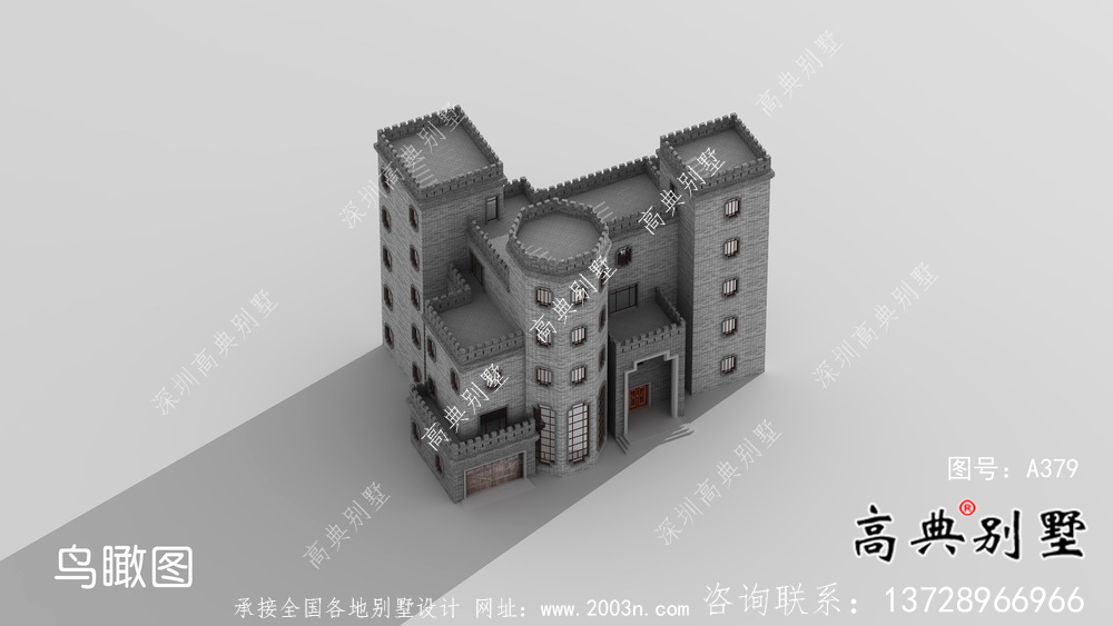 平屋顶中式城堡别墅，五层私人别墅设计图