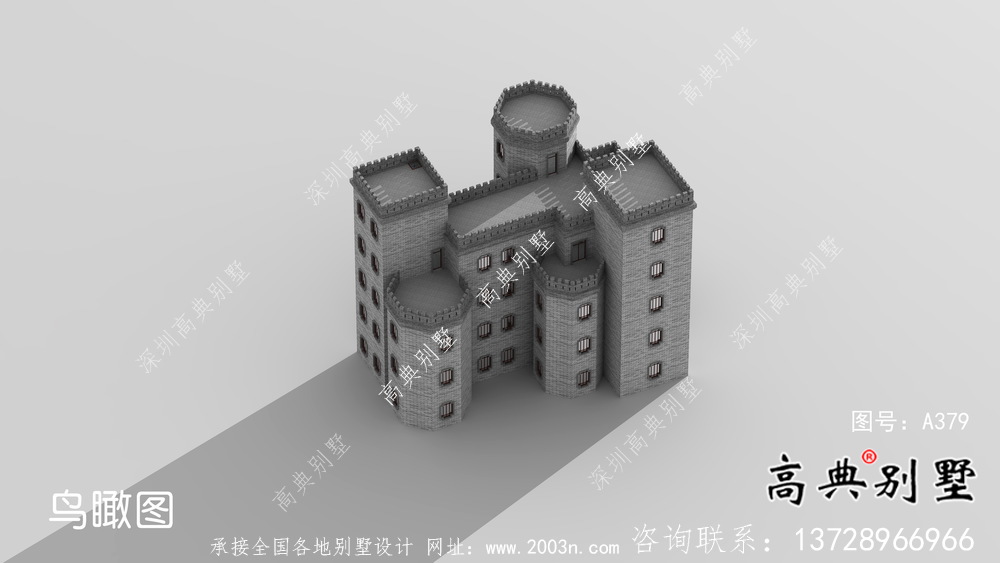 平屋顶中式城堡别墅，五层私人别墅设计图