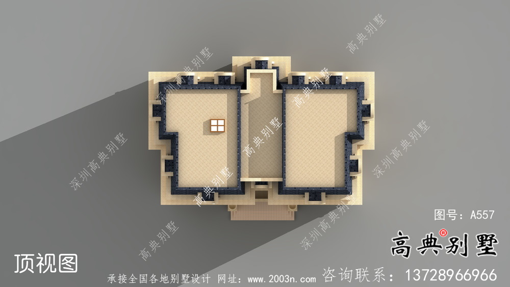 法式复古复式五层平屋顶别墅外观效果图