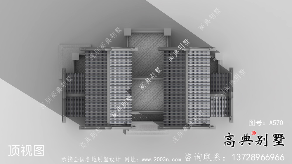 四层新中式潮派别墅外观效果图