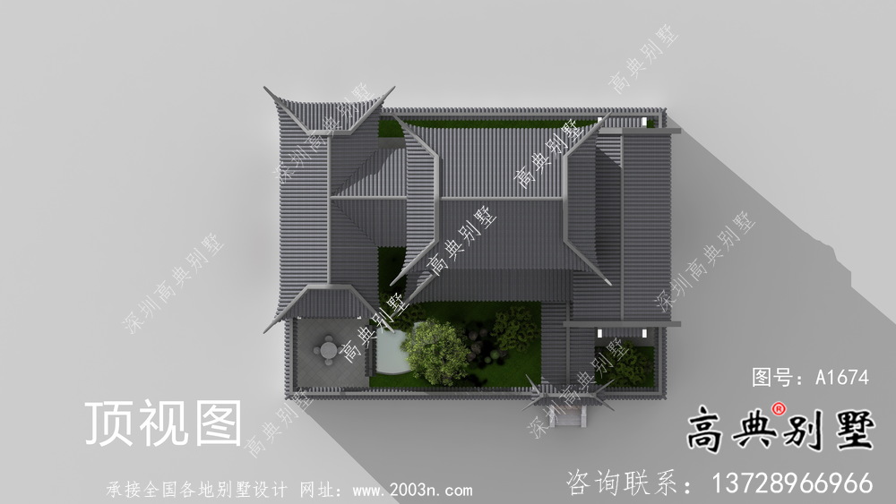 农村新中式三层苏式园林别墅外观效果图