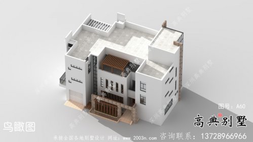 乡村三层现代风格平屋顶别墅设计图