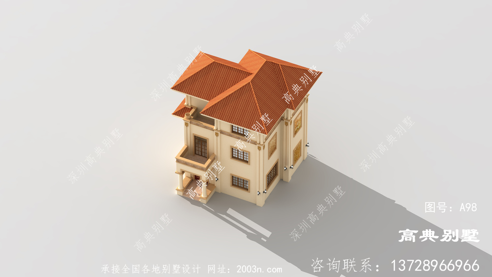 欧式风格三层小型别墅外观效果图