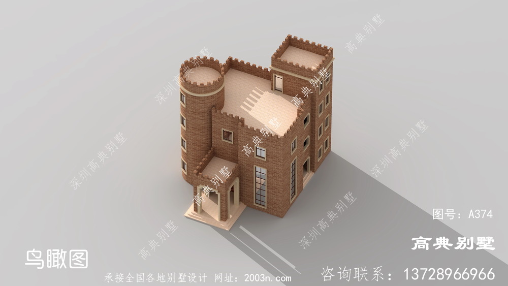 简欧城堡式四层平屋顶别墅设计图