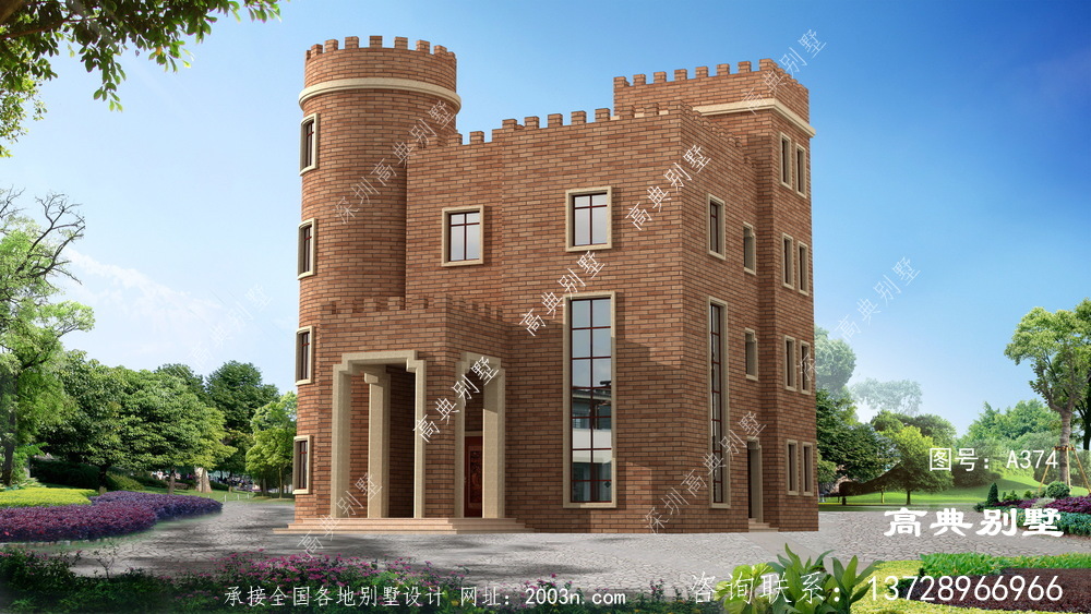 简欧城堡式四层平屋顶别墅设计图