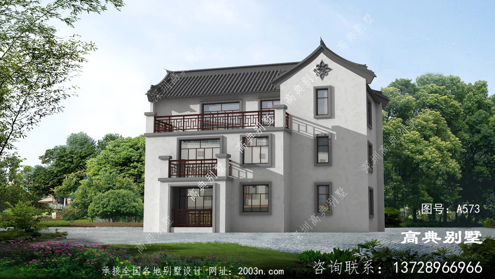 新中式三层别墅设计效果图
