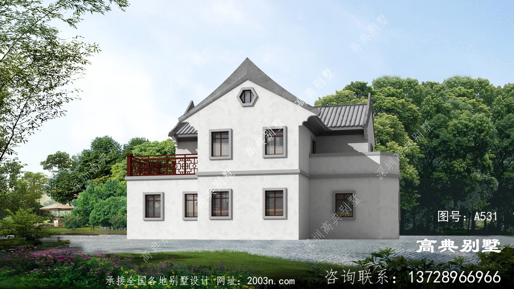 新中式两层别墅设计图，外观精致雅韵