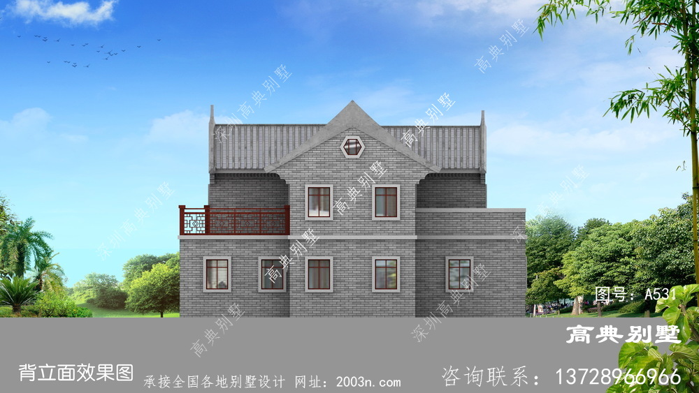 新中式两层别墅设计图，外观精致雅韵