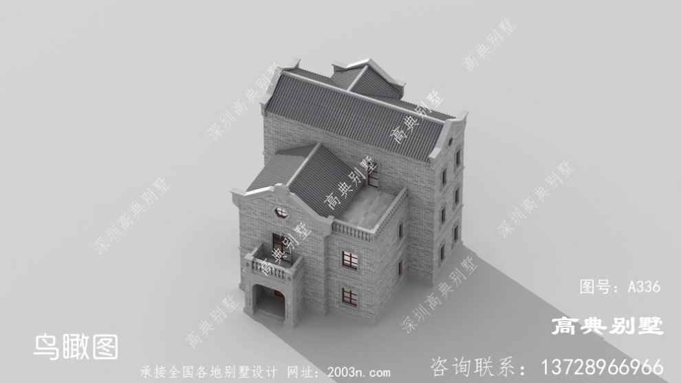 中式风格三层海派别墅外观设计图