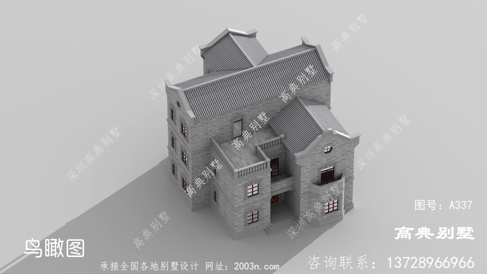 中式风格三层海派别墅外观设计大图