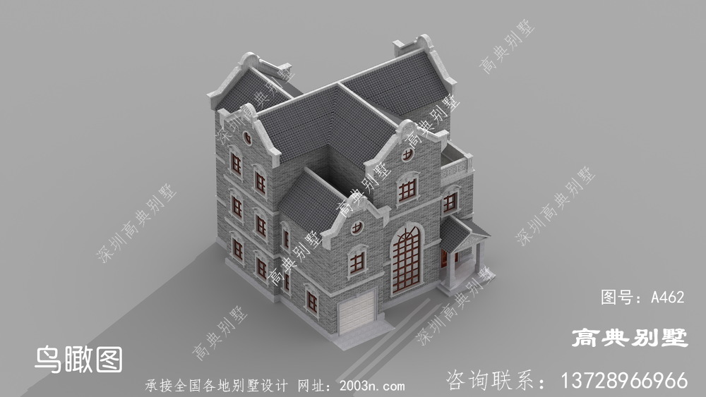 中式风格三层农村复式别墅效果图