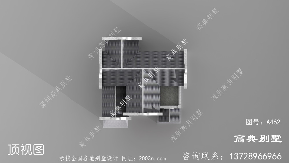 中式风格三层农村复式别墅效果图