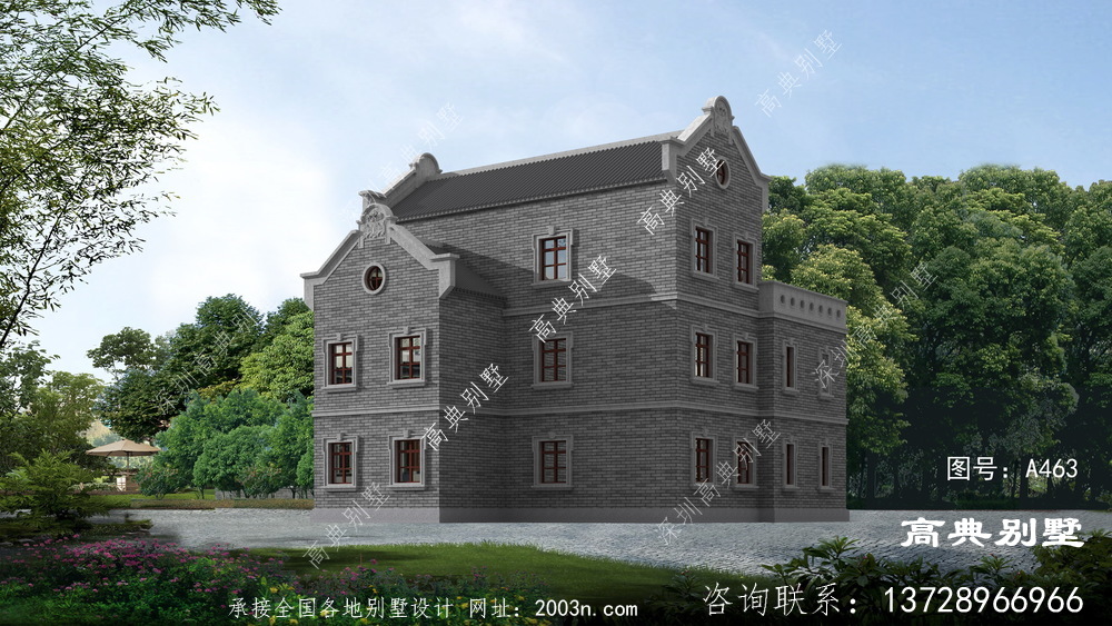 新中式三层别墅设计外观图