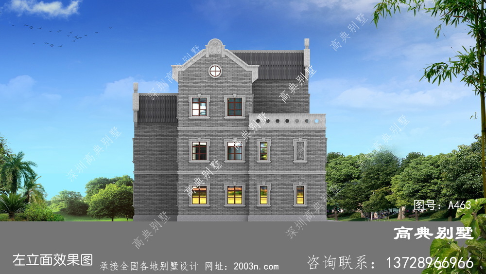 新中式三层别墅设计外观图