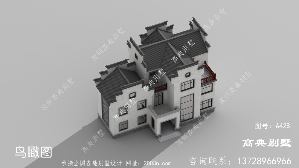 中式三层别墅设计简单、优雅