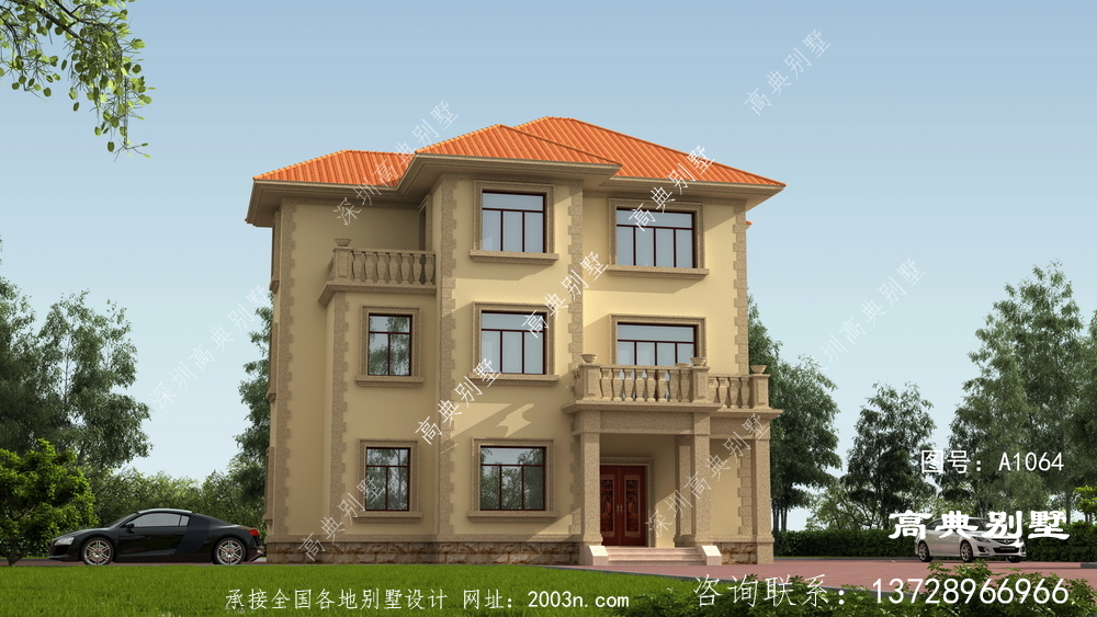 布局简洁又实用的法式风格三层别墅设计图