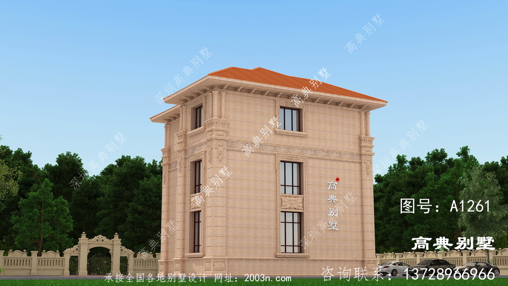 欧式风格三层石材别墅设计效果图