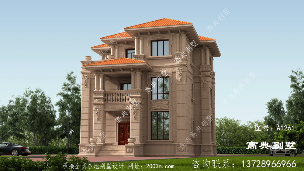 欧式风格三层石材别墅设计效果图