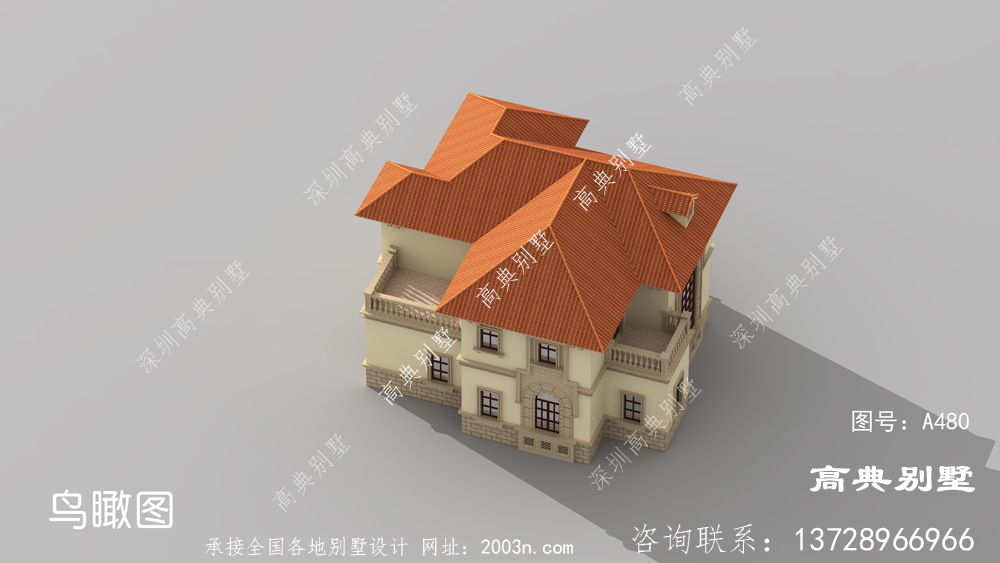 农村自建两层简欧别墅外观设计效果图，经济型别墅