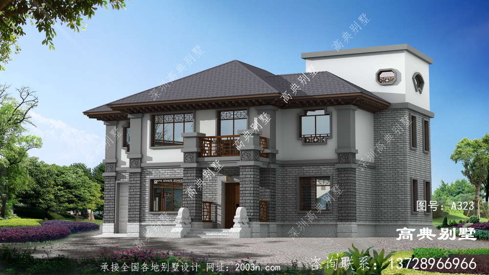 新中式二层别墅住宅设计图