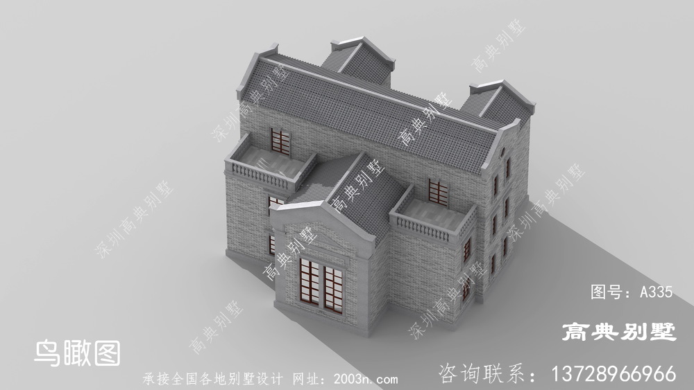 新中式三层复式简单别墅外观设计图纸