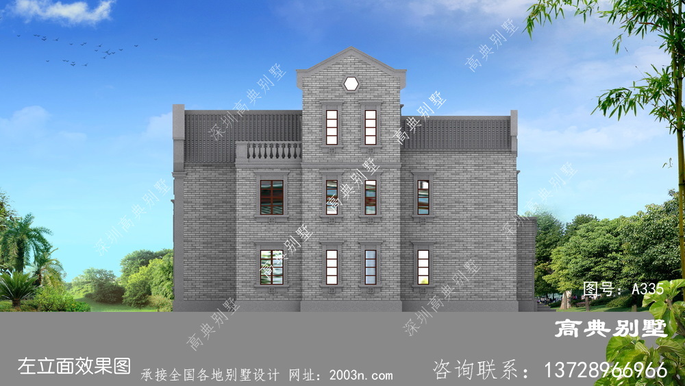 新中式三层复式简单别墅外观设计图纸