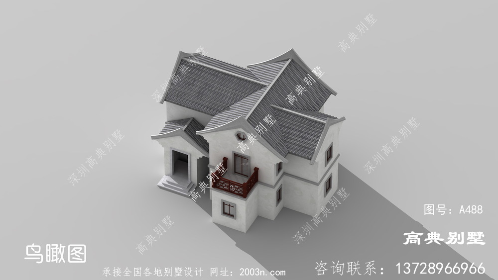 中式风格二层客派别墅外观效果图