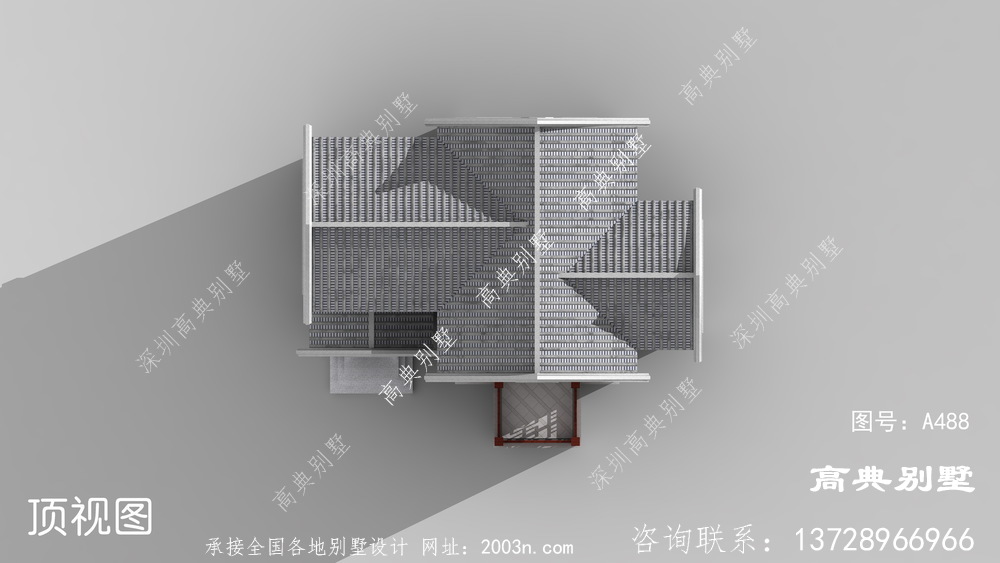 中式风格二层客派别墅外观效果图