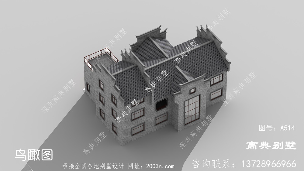 新中式风格三层复式别墅图纸设计