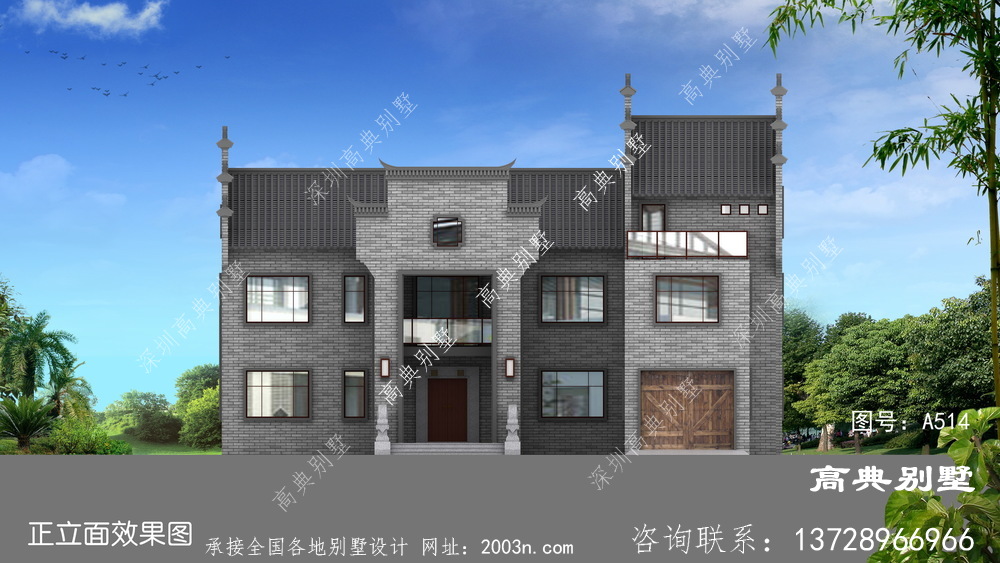 新中式风格三层复式别墅图纸设计