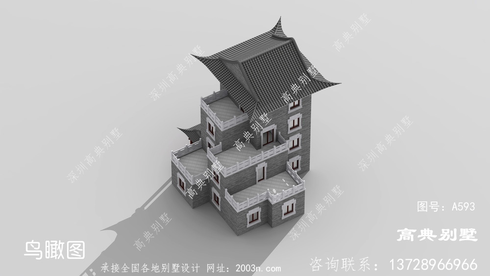 新中式四层别墅住宅外观效果图