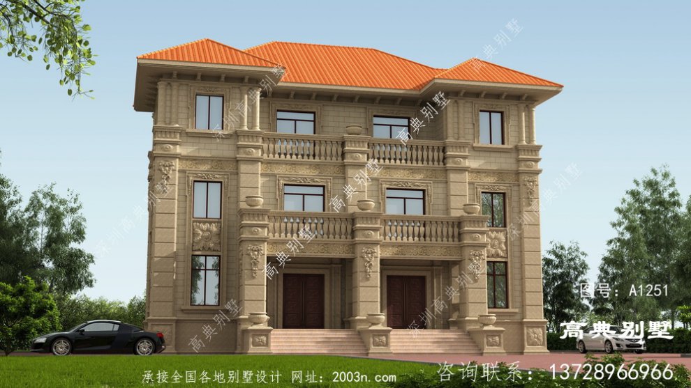 欧式古典欧式石材三层别墅自建房设计图