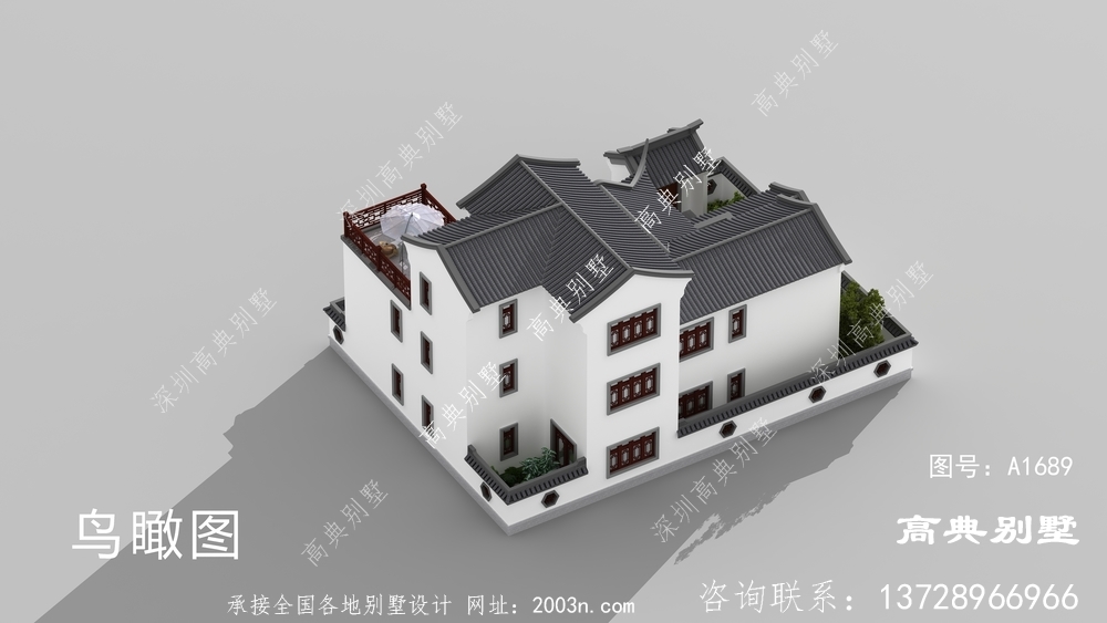 中式三层住宅设计图纸，外型图素雅别致