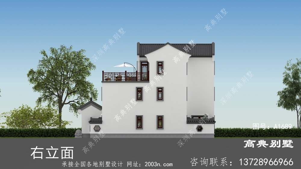 中式三层住宅设计图纸，外型图素雅别致