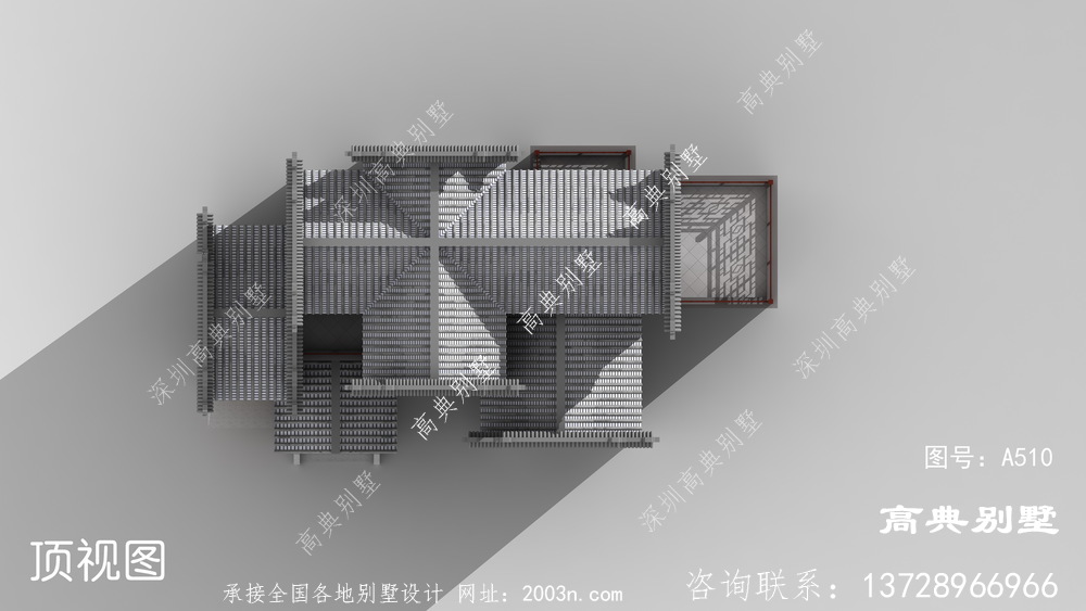 中式风格自建三层复式徽派别墅外观效果图