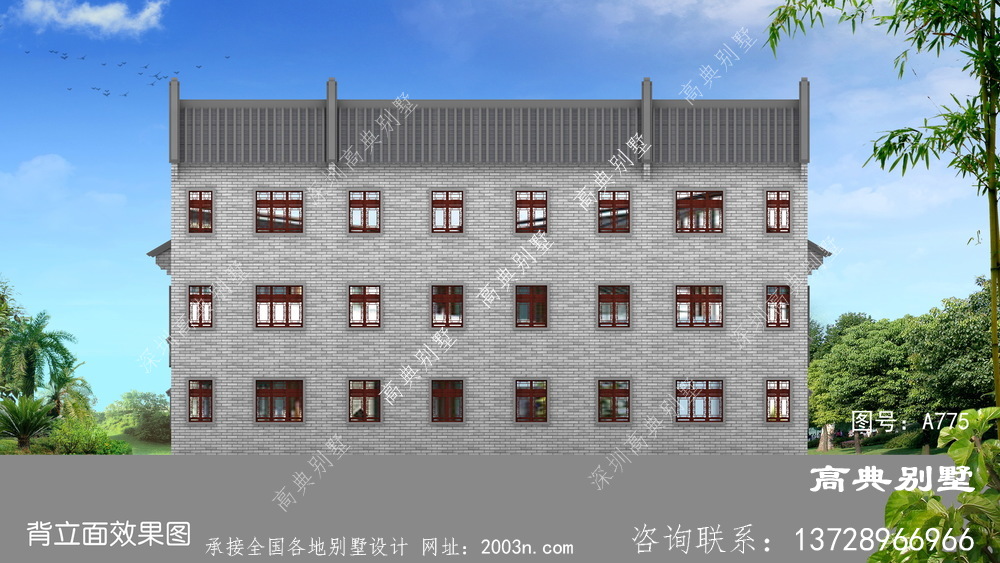 中式带庭院三层别墅设计图布局合理
