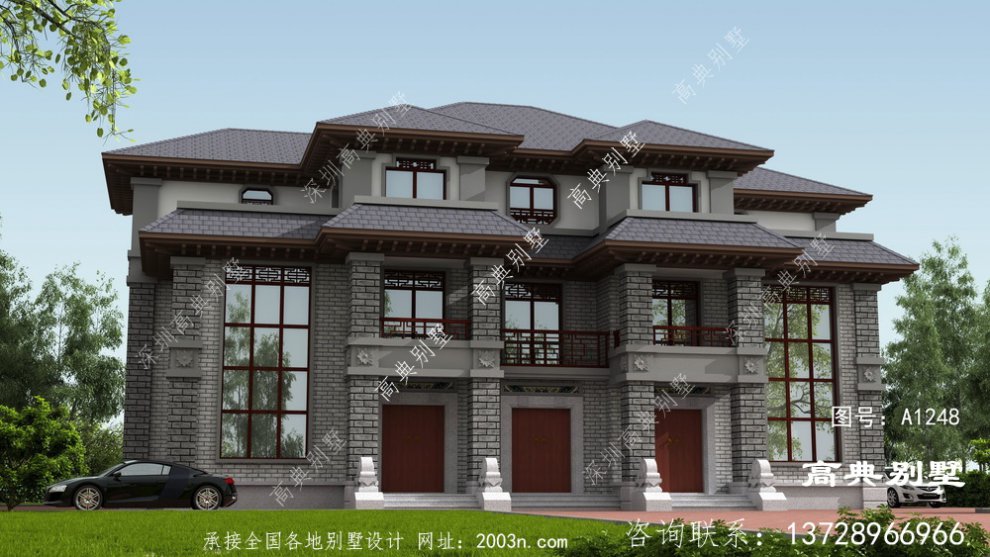 怎么建新中式风格双拼别墅呢？