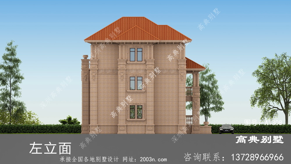 欧式风格三层石材别墅外观设计图